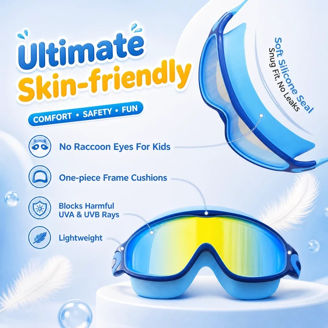 Alt view image 6 of 7 - 3 Pack Swim Goggles Kids Swimming Goggles with Earplugs Anti-Fog/UV Wide View Goggles for Kids 6-14
