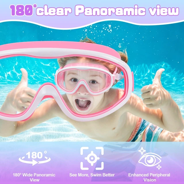 Alt view image 4 of 7 - 2 Pack Kids Swim Goggles for Girls Ages 3-15, Anti-Fog UV Protection Waterproof Swimming Goggles, Leakproof Wide View Pool Goggles with Adjustable Strap, Ear Plugs and Nose Clip, (Pink+ Purple)