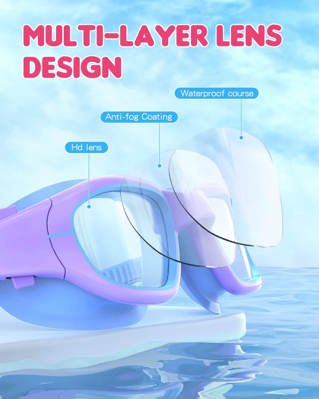 Alt view image 3 of 7 - Kids Swim Goggles 6-14, Anti-Fog UV Protection | Soft Adjustable Strap, Leakproof Seal, Comfortable Fit, Durable Material, Vibrant Colors, Clear Underwater Vision