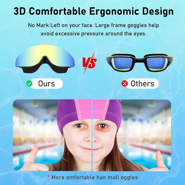 Alt view image 5 of 7 - Kids Swim Goggles, Polarized Swimming Goggles for Kids, Wide View Anti-Fog No Leaking Swim Glasses for Age 4-16