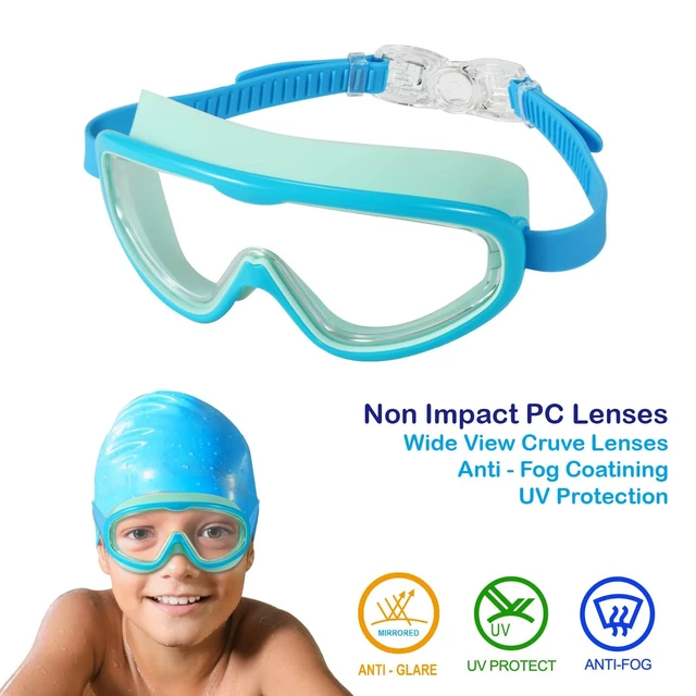 Alt view image 2 of 6 - Swim Goggles 2 Pack Anti-Fog UV Proection Wide View Swimming Goggles for Kids 3-8