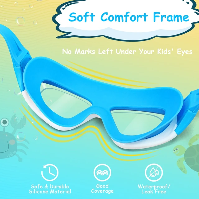 Alt view image 4 of 7 - Goggles for Swimming Kids 2 Pack, Anti-Fog Wide View Anit-UV Pool Goggles, Leakproof Quick Adjustable Silicone Strap Swim Glasses for Boys Girls Kids Age 3-12
