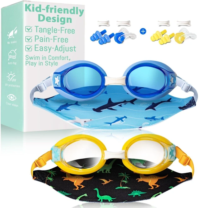 Main image of 2 Pack Kids Swim Goggles with Fabric Strap for 3-12 Anti-Fog Anti-UV, No Leak No Hair Pulling Swimming Goggles Boys Girls Youth Toddlers Pool Water Protection(Blue and Yellow)
