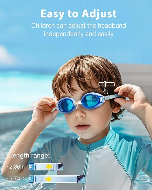 Alt view image 2 of 6 - 2 Pack Kids Swim Goggles with Fabric Strap for 3-12 Anti-Fog Anti-UV, No Leak No Hair Pulling Swimming Goggles Boys Girls Youth Toddlers Pool Water Protection(Blue and Yellow)