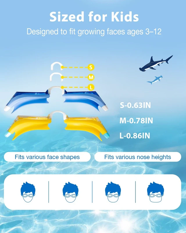 Alt view image 6 of 6 - 2 Pack Kids Swim Goggles with Fabric Strap for 3-12 Anti-Fog Anti-UV, No Leak No Hair Pulling Swimming Goggles Boys Girls Youth Toddlers Pool Water Protection(Blue and Yellow)