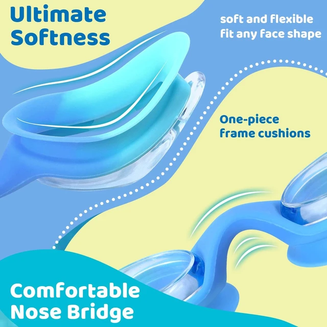 Alt view image 5 of 7 - Kids Swim Goggles 2 Pack, Bungee Strap No Hair Pulling, Anti Fog Waterproof Goggles for Boys Girls Youth Ages 3-14, Soft Silicone Seal for Pool Beach, Toddler Swim Accessories