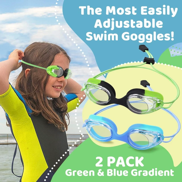 Alt view image 2 of 7 - Kids Swim Goggles 2 Pack, Bungee Strap No Hair Pulling, Anti Fog Waterproof Goggles for Boys Girls Youth Ages 3-14, Soft Silicone Seal for Pool Beach, Toddler Swim Accessories