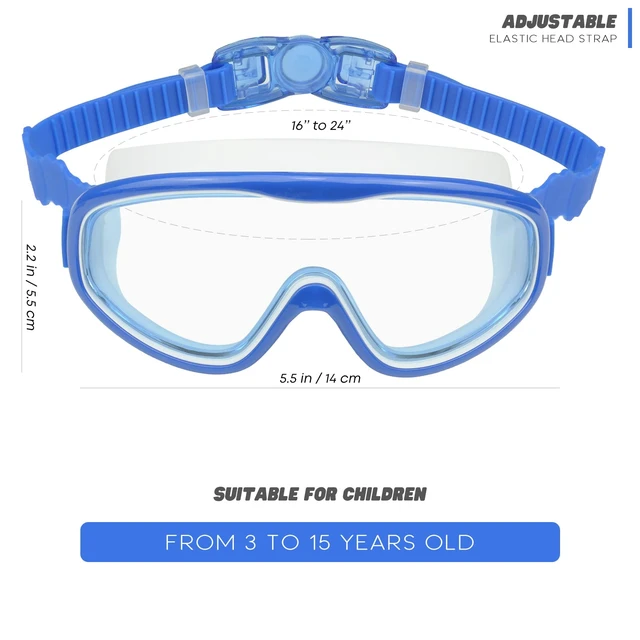 Alt view image 2 of 7 - 2 Pack Kids Swim Goggles, Clear Wide View No-Leak Anti-Fog UV Protection Swimming Glasses with Nose Clip Earplugs for Toddlers Youth Child 3-15 Years Old (Blue & Red Blue, 2 Pack)