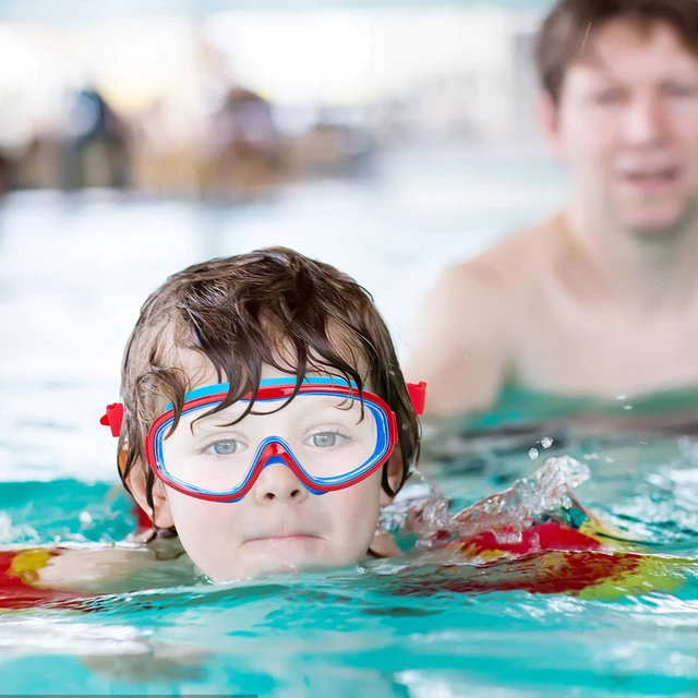 Alt view image 6 of 7 - 2 Pack Kids Swim Goggles, Clear Wide View No-Leak Anti-Fog UV Protection Swimming Glasses with Nose Clip Earplugs for Toddlers Youth Child 3-15 Years Old (Blue & Red Blue, 2 Pack)
