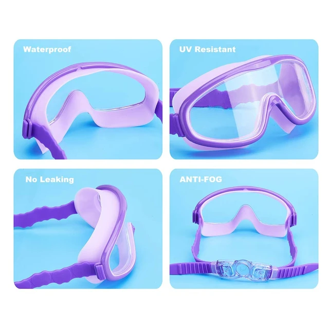 Alt view image 7 of 7 - 2 Pack Kids Swim Goggles, Clear Wide View No-Leak Anti-Fog UV Protection Swimming Glasses with Nose Clip Earplugs for Toddlers Youth Child 3-15 Years Old (Blue & Red Blue, 2 Pack)
