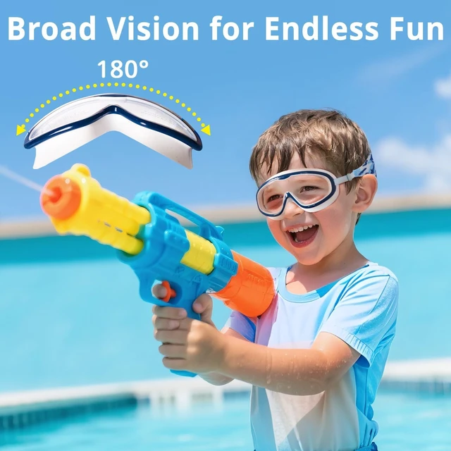 Alt view image 4 of 7 - 2 Pack Kids Swim Goggles with Fabric Strap for 6-14 Wide View Anti-Fog Anti-UV,No Hair Pulling Swimming Goggles Boys Girls Youth Pool Water Protection