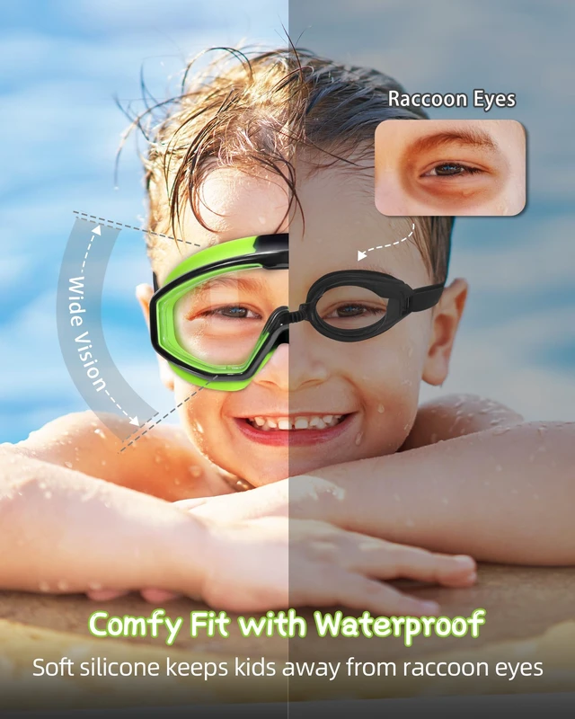 Alt view image 5 of 6 - 2 Pack Swim Pool Goggles for Kids Boys Girls Youth Aged Toddler 3-6 4-7 6-14 8-12 Anti-fog UV Protection and Waterproof 180° Panoramic Clear Wide Vision, Underwater No-Leaking