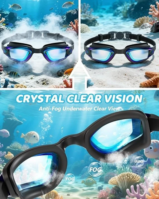 Alt view image 3 of 6 - Swim Goggles for Kids 3-14 3 Pack Anti-Fog Comfort Fit Goggles | Anti-UV, Water Resistance, for Beach, Pool, Vacation