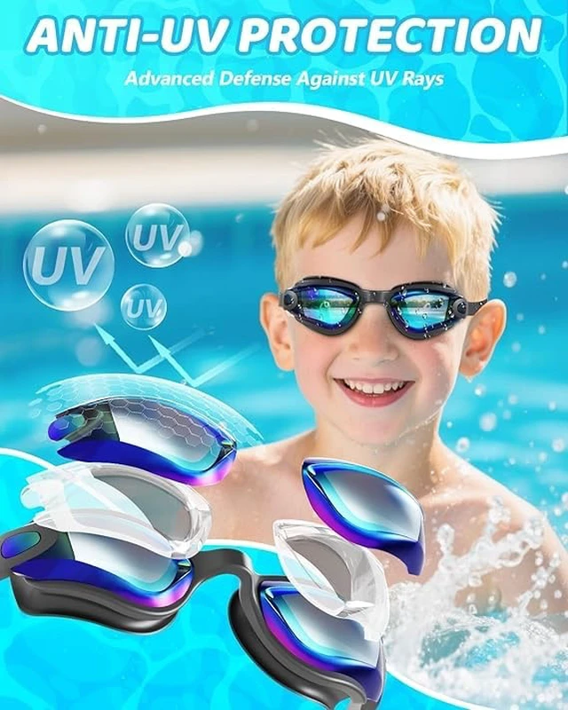 Alt view image 2 of 6 - Swim Goggles for Kids 3-14 3 Pack Anti-Fog Comfort Fit Goggles | Anti-UV, Water Resistance, for Beach, Pool, Vacation