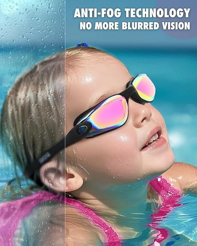 Alt view image 6 of 6 - Swim Goggles for Kids 3-14 3 Pack Anti-Fog Comfort Fit Goggles | Anti-UV, Water Resistance, for Beach, Pool, Vacation