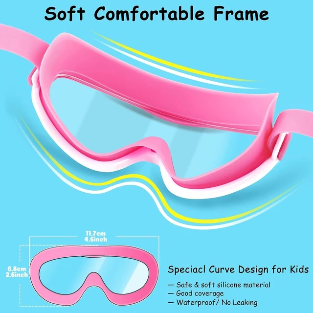 Alt view image 3 of 6 - Kids Swim Goggles for Age 3-15, 2 Pack Kids Goggles for Swimming,purple/pink
