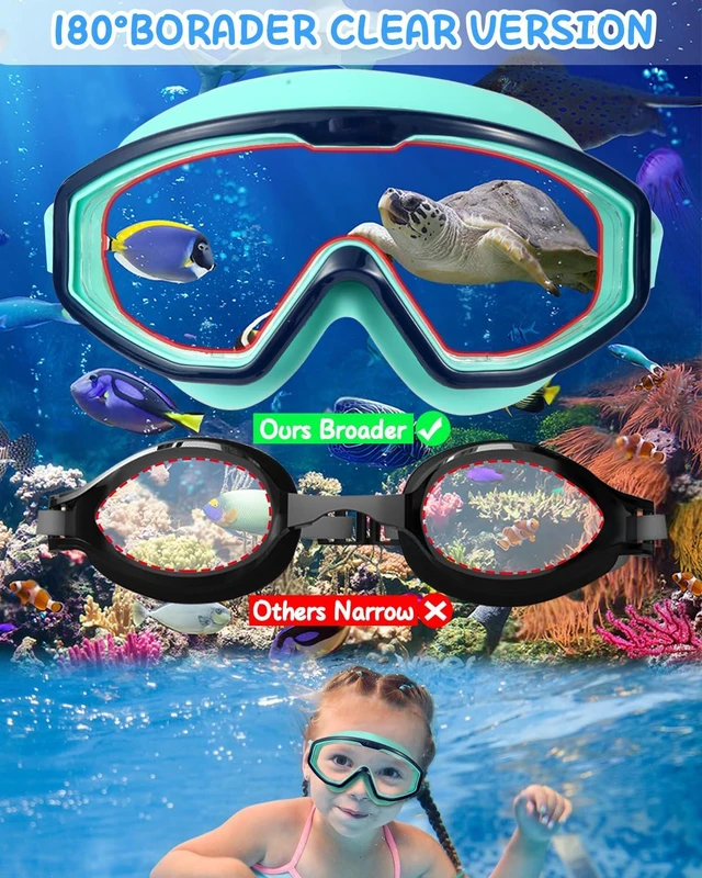 Alt view image 6 of 6 - Kids Swim Goggles, Wide View Anti-Fog & Pool Water Large Frame UV Protection Swimming Goggles for Boys and Girls-Light Green