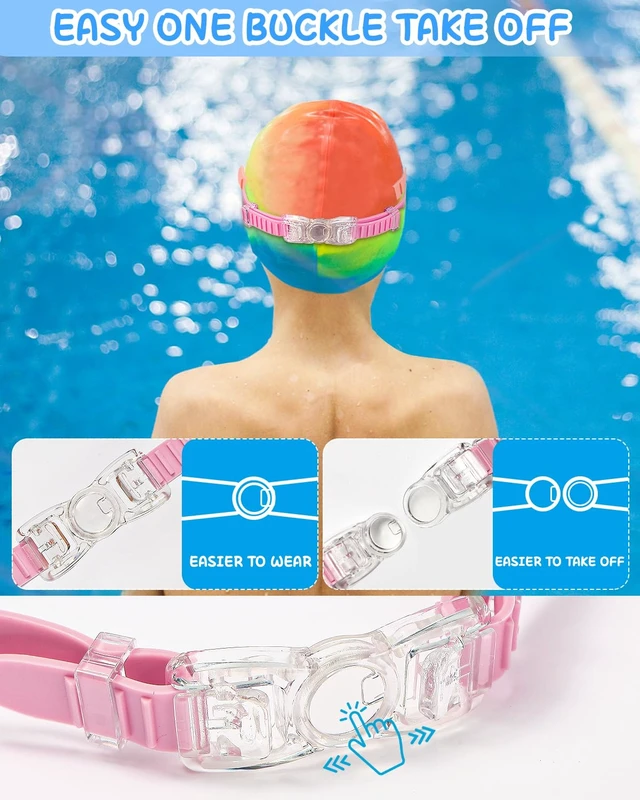 Alt view image 5 of 6 - Kids Swim Goggles, Wide View Anti-Fog & Pool Water Large Frame UV Protection Swimming Goggles for Boys and Girls-Light Green