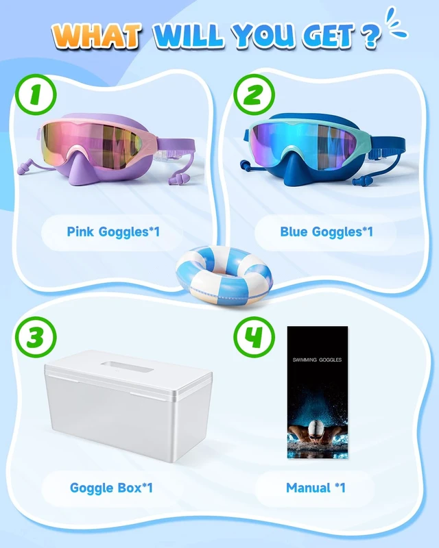 Alt view image 7 of 7 - Kids Swim Goggles Mask with Nose Cover, Anti-Shattered UV Leak Fog Lens Toddlers Swimming Goggles for Kids 3-15 (Blue & Purple Pink-Color mask)
