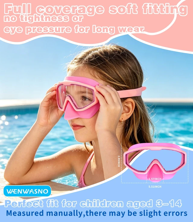 Alt view image 2 of 7 - Kids Swim Goggles 2pc with Nose Cover Wide View Diving Mask Anti Fog UV No Leaking Pool Swimming Goggle for Youth 3-14