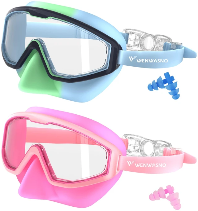 Main image of Kids Swim Goggles 2pc with Nose Cover Wide View Diving Mask Anti Fog UV No Leaking Pool Swimming Goggle for Youth 3-14