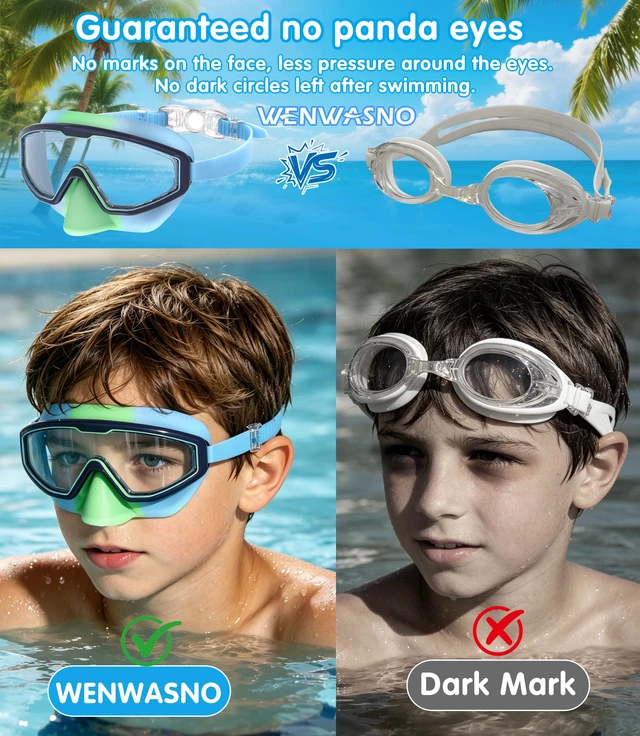 Alt view image 6 of 7 - Kids Swim Goggles 2pc with Nose Cover Wide View Diving Mask Anti Fog UV No Leaking Pool Swimming Goggle for Youth 3-14