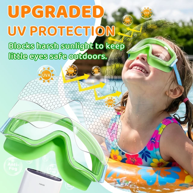Alt view image 3 of 7 - 2 Pack Kids Swim Goggles for 3-14, Anti-Fog UV Protection Wide View Pool Goggles for Toddler Youth Boys Girls