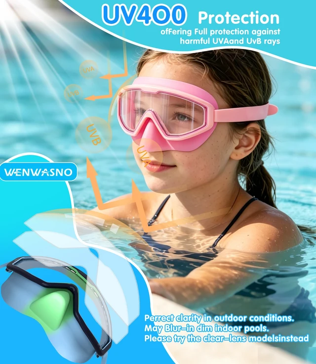 Alt view image 3 of 7 - Kids Swim Goggles 2pc with Nose Cover Wide View Diving Mask Anti Fog UV No Leaking Pool Swimming Goggle for Youth 3-14