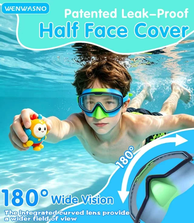 Alt view image 4 of 7 - Kids Swim Goggles 2pc with Nose Cover Wide View Diving Mask Anti Fog UV No Leaking Pool Swimming Goggle for Youth 3-14
