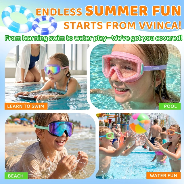 Alt view image 7 of 7 - 2 Pack Kids Swim Goggles for 3-14, Anti-Fog UV Protection Wide View Pool Goggles for Toddler Youth Boys Girls