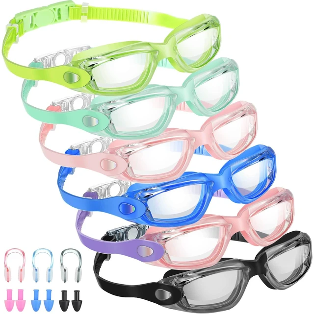 Main image of 6 Pack Swim Goggles for Adults, Classic, Cute | Anti Fog View, Swimming Glasses with 6pcs Ear Plugs 6pcs Nose Clip, No Leaking, Adjustable Strap Goggles, Pool Training