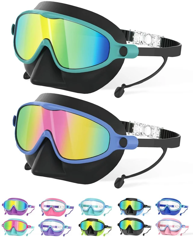 Main image of Kids Swim Goggles with Nose Cover for 3-12, 2 Pack Wide View No Leaking | Anti-Fog & UV Swimming Goggles Mask, for Boys Girls Toddler, 180° Clear View, Quick-Release Buckle, for Pool Water Beach