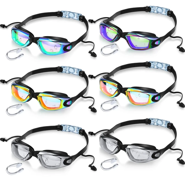 Alt view image 7 of 7 - 6 Pack Swim Goggles for Adults, Classic, Cute | Anti Fog View, Swimming Glasses with 6pcs Ear Plugs 6pcs Nose Clip, No Leaking, Adjustable Strap Goggles, Pool Training