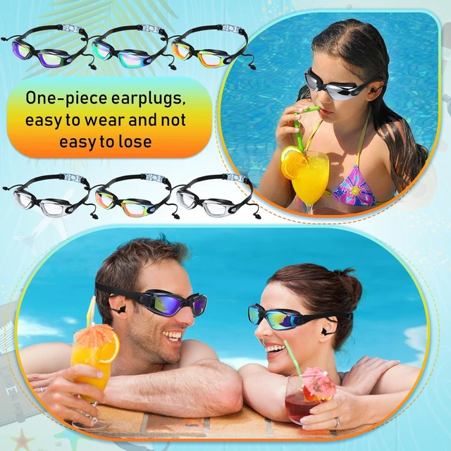 Alt view image 6 of 7 - 6 Pack Swim Goggles for Adults, Classic, Cute | Anti Fog View, Swimming Glasses with 6pcs Ear Plugs 6pcs Nose Clip, No Leaking, Adjustable Strap Goggles, Pool Training