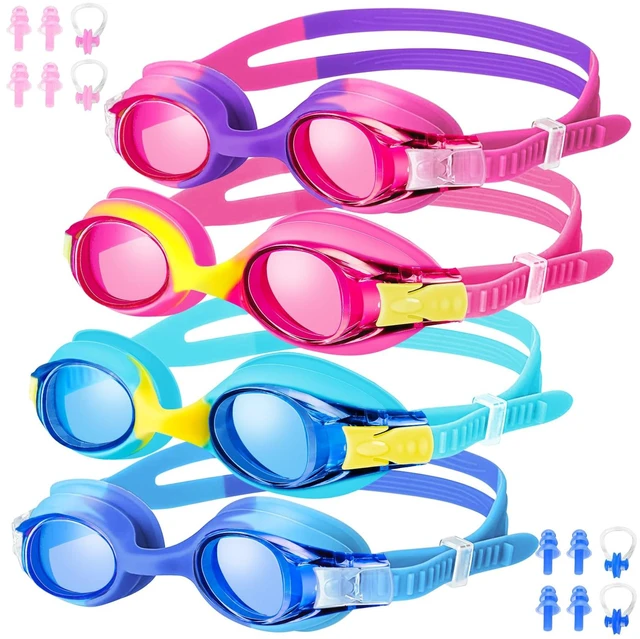 Main image of 4 Pack Kids Swim Goggles Anti-Fog Leakproof Comfort Fit for 4-14 Boys Girls | UV Protection, 180°Wide View Clear Lens, Easy Adjustable Bungee Strap, Earplugs, Storage Box, Pool and Beach Use
