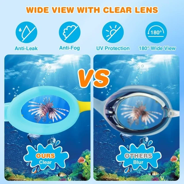 Alt view image 5 of 7 - 4 Pack Kids Swim Goggles Anti-Fog Leakproof Comfort Fit for 4-14 Boys Girls | UV Protection, 180°Wide View Clear Lens, Easy Adjustable Bungee Strap, Earplugs, Storage Box, Pool and Beach Use