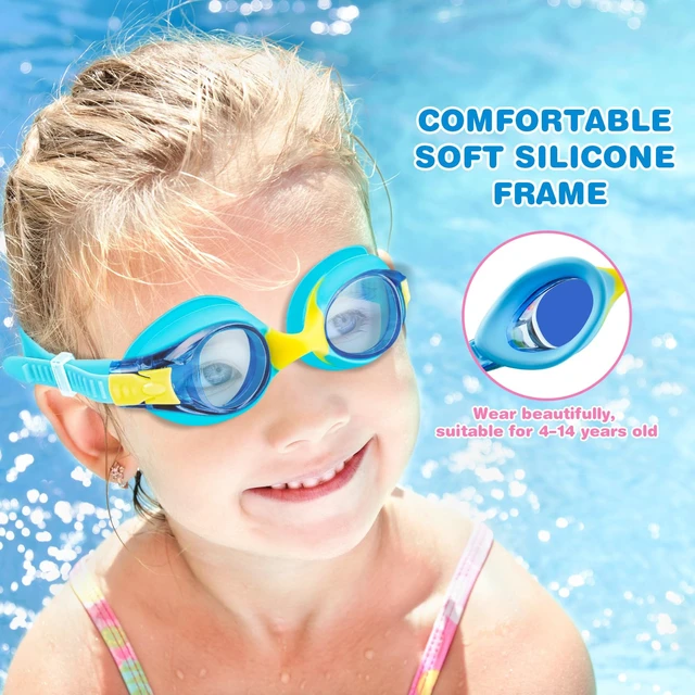 Alt view image 6 of 7 - 4 Pack Kids Swim Goggles Anti-Fog Leakproof Comfort Fit for 4-14 Boys Girls | UV Protection, 180°Wide View Clear Lens, Easy Adjustable Bungee Strap, Earplugs, Storage Box, Pool and Beach Use