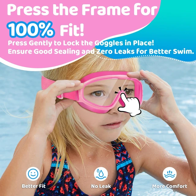 Alt view image 3 of 7 - Kids Goggles with Comfort Fabric Strap, Kids Swim Goggles Wide View Anti-Fog/UV No Leaking Swimming Goggles for 3-14