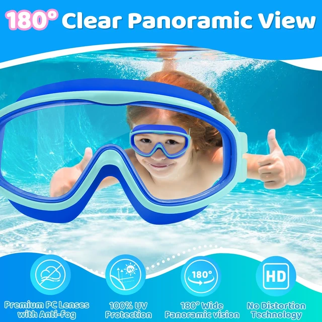 Alt view image 5 of 7 - Kids Goggles with Comfort Fabric Strap, Kids Swim Goggles Wide View Anti-Fog/UV No Leaking Swimming Goggles for 3-14