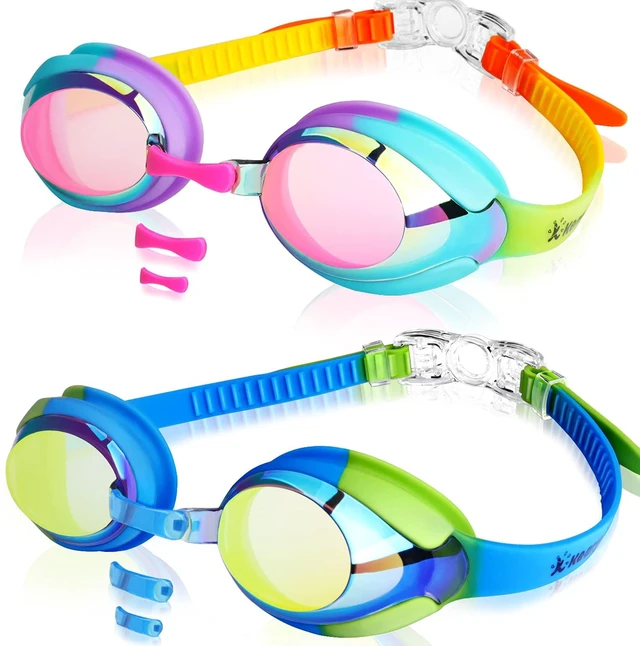 Main image of Kids Swim Goggles Anti Fog & UV Girls Toddler Boys for 3-12 | 2 Pack Swimming Goggles for Kids Child with 3 Nose Pieces Soft Silicone Leak Proof Wide Clear View Clip Pool Racing with Case