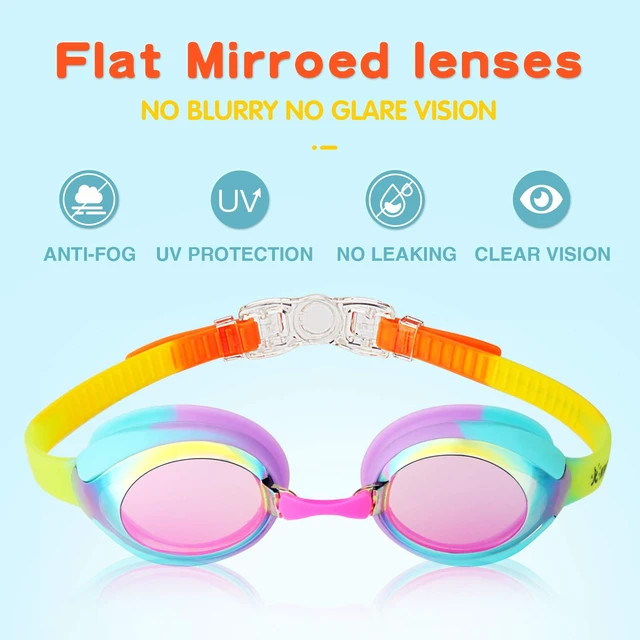 Alt view image 2 of 7 - Kids Swim Goggles Anti Fog & UV Girls Toddler Boys for 3-12 | 2 Pack Swimming Goggles for Kids Child with 3 Nose Pieces Soft Silicone Leak Proof Wide Clear View Clip Pool Racing with Case
