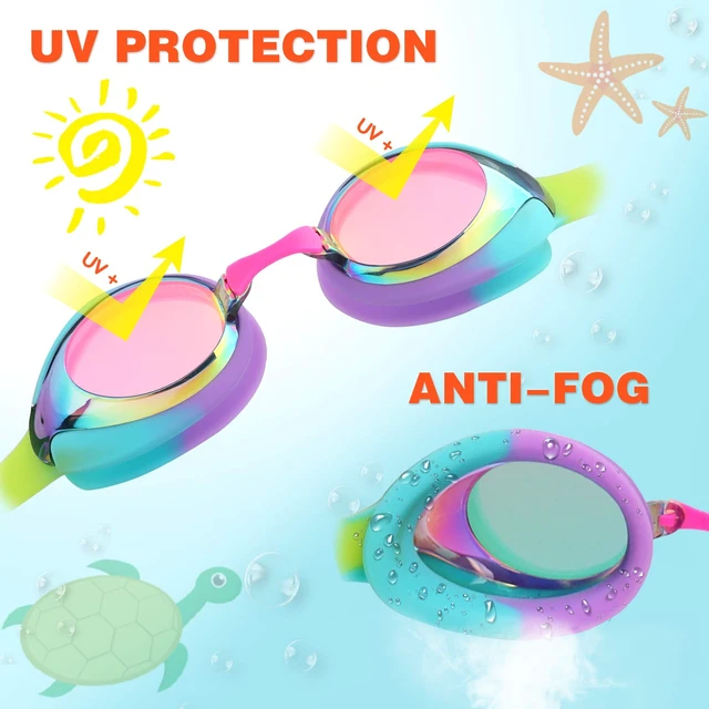 Alt view image 4 of 7 - Kids Swim Goggles Anti Fog & UV Girls Toddler Boys for 3-12 | 2 Pack Swimming Goggles for Kids Child with 3 Nose Pieces Soft Silicone Leak Proof Wide Clear View Clip Pool Racing with Case