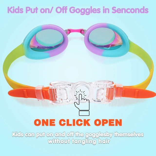 Alt view image 6 of 7 - Kids Swim Goggles Anti Fog & UV Girls Toddler Boys for 3-12 | 2 Pack Swimming Goggles for Kids Child with 3 Nose Pieces Soft Silicone Leak Proof Wide Clear View Clip Pool Racing with Case