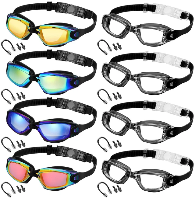 Main image of 8 Pairs Unisex Kid Swim Goggles Bulk for Age 6-14 Goggle UV Water Pool No Leaking Swimming Glasses for Boy Girl Teen(Dazzling Color Lens)