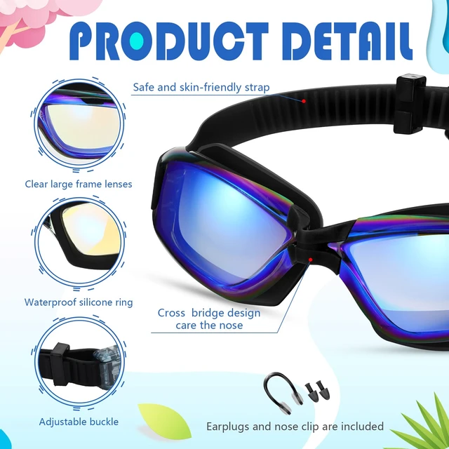 Alt view image 3 of 7 - 8 Pairs Unisex Kid Swim Goggles Bulk for Age 6-14 Goggle UV Water Pool No Leaking Swimming Glasses for Boy Girl Teen(Dazzling Color Lens)