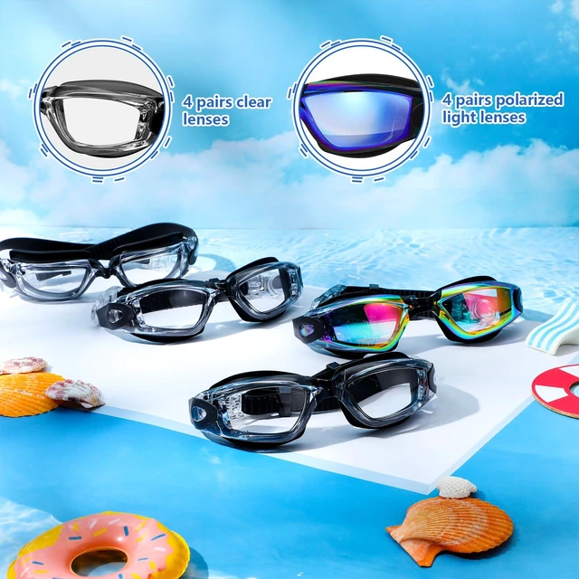 Alt view image 4 of 7 - 8 Pairs Unisex Kid Swim Goggles Bulk for Age 6-14 Goggle UV Water Pool No Leaking Swimming Glasses for Boy Girl Teen(Dazzling Color Lens)