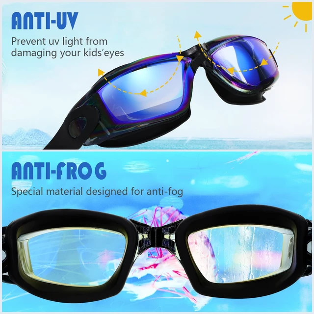 Alt view image 5 of 7 - 8 Pairs Unisex Kid Swim Goggles Bulk for Age 6-14 Goggle UV Water Pool No Leaking Swimming Glasses for Boy Girl Teen(Dazzling Color Lens)