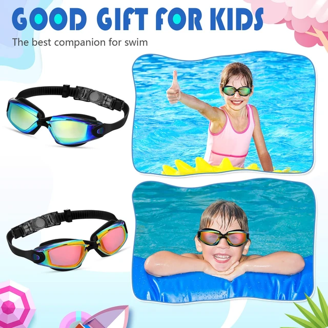 Alt view image 6 of 7 - 8 Pairs Unisex Kid Swim Goggles Bulk for Age 6-14 Goggle UV Water Pool No Leaking Swimming Glasses for Boy Girl Teen(Dazzling Color Lens)