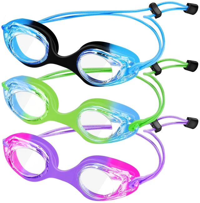 Main image of Kids Swim Goggles, 3 Pack With Adjust Bungee Strap, No Leaking Anti Fog for Boys Girls Age 3-14