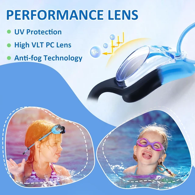 Alt view image 3 of 6 - Kids Swim Goggles, 3 Pack With Adjust Bungee Strap, No Leaking Anti Fog for Boys Girls Age 3-14